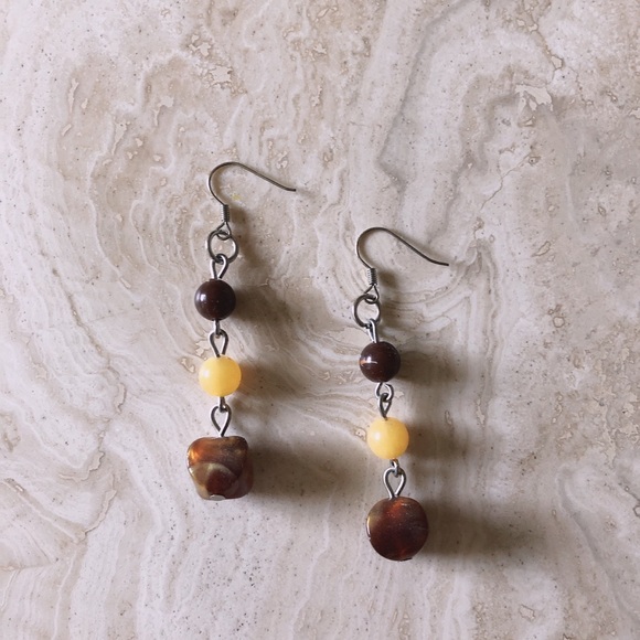 Amber & Yellow Bead Earrings - Picture 1 of 1